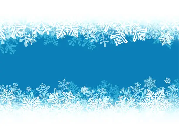 Vector illustration of White and blue rough snow banner with beautiful snowflakes.