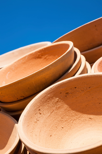 stacked clay bowl