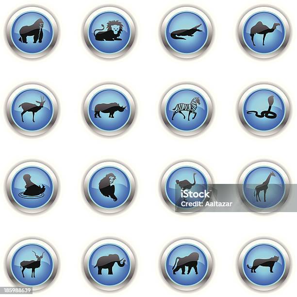 Blaue Iconafrikanische Tiere Stock Vektor Art und mehr Bilder von Gazelle - Gazelle, Nilpferd, Zebra