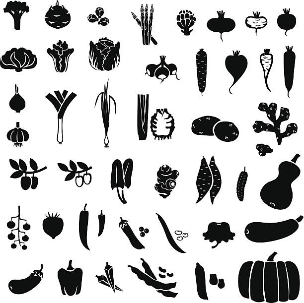 Vegetables set Set of silhouette images of different vegetables fruit silhouettes stock illustrations