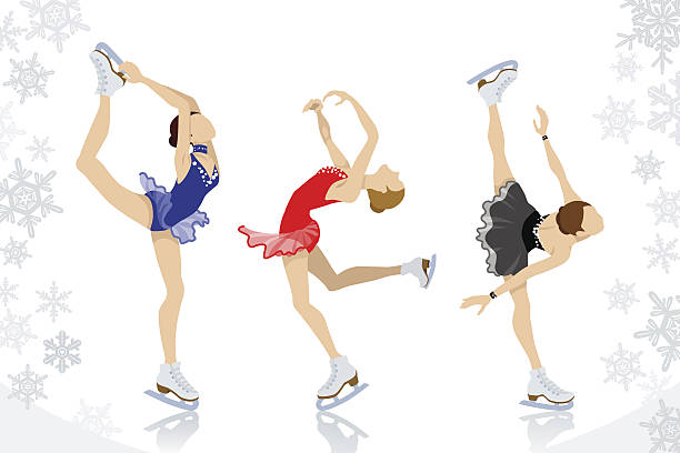 Figure Skating,three women Vector illustration of Figure Skating,three women. standing on one leg not exercising stock illustrations