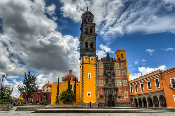 Church of San Francisco (Templo de San Francisco) of Puebla, Mexico. Built of quarry tile and brick, the temple was completed in 1767.