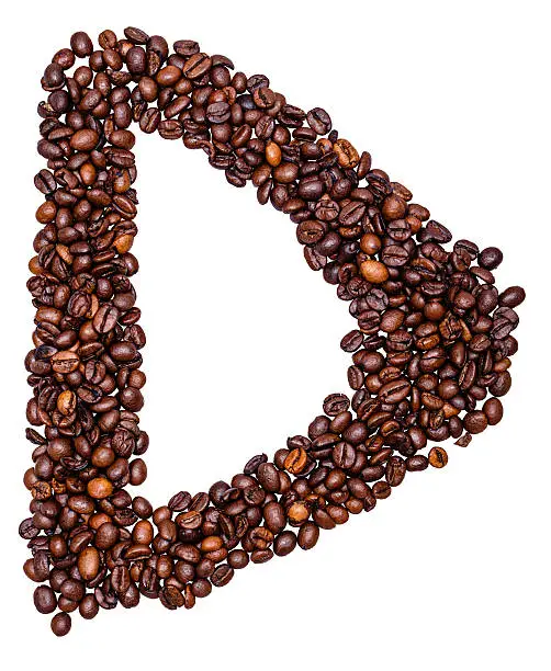 Coffee beans laid out the letter isolated on white background