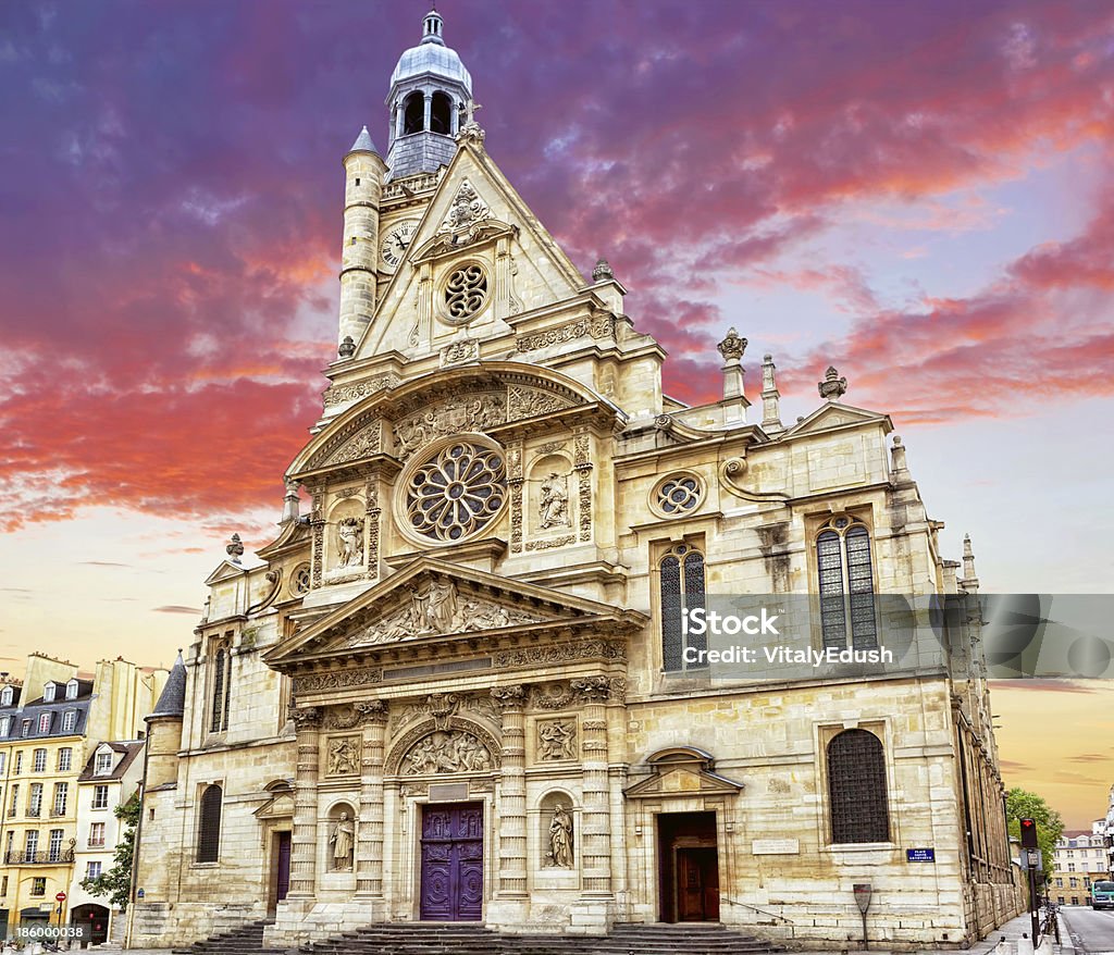 Church of Saint-Etienne-du-Mont (1494-1624) in Paris near Panthe Church of Saint-Etienne-du-Mont (1494-1624) in Paris near Pantheon. It contains shrine of St. Genevieve - patron saint of Paris Paris - France Stock Photo