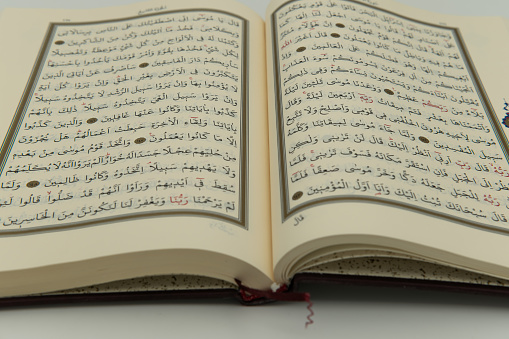 Photograph of the holy Quran taken on a white background, in Konya Turkey in 2023