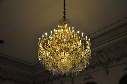 crystal chandelier in a dark room