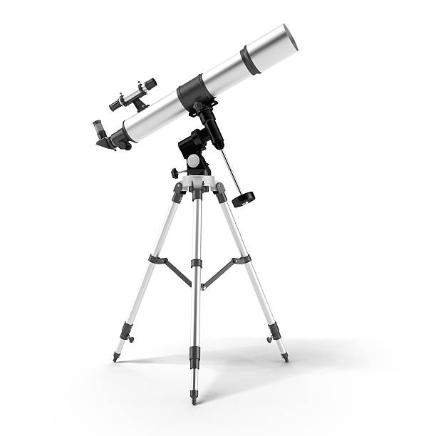 Silver telescope on a support Silver telescope on a support  isolated on white background telescopic equipment stock pictures, royalty-free photos & images