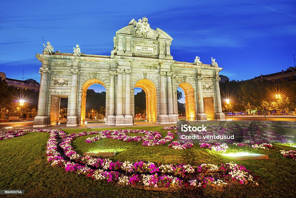 Puerta de Alcala, Madrid, Spain Famous Puerta de Alcala, Madrid, cibeles district, Spain Alcala Gate Stock Photo