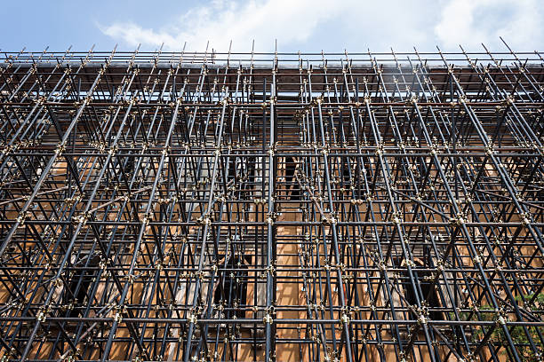 istock Upward view of scaffolding pipes 186005270