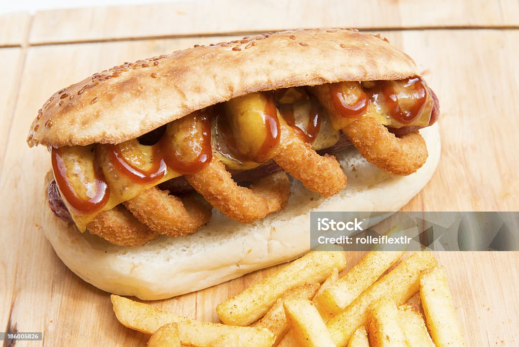 hamburger with hotdog and french fries Bread Stock Photo