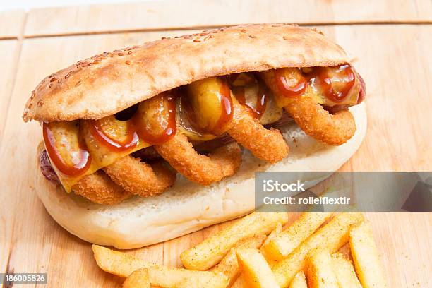 Hamburger With Hotdog And French Fries Stock Photo - Download Image Now - Bread, Brown, Bun - Bread