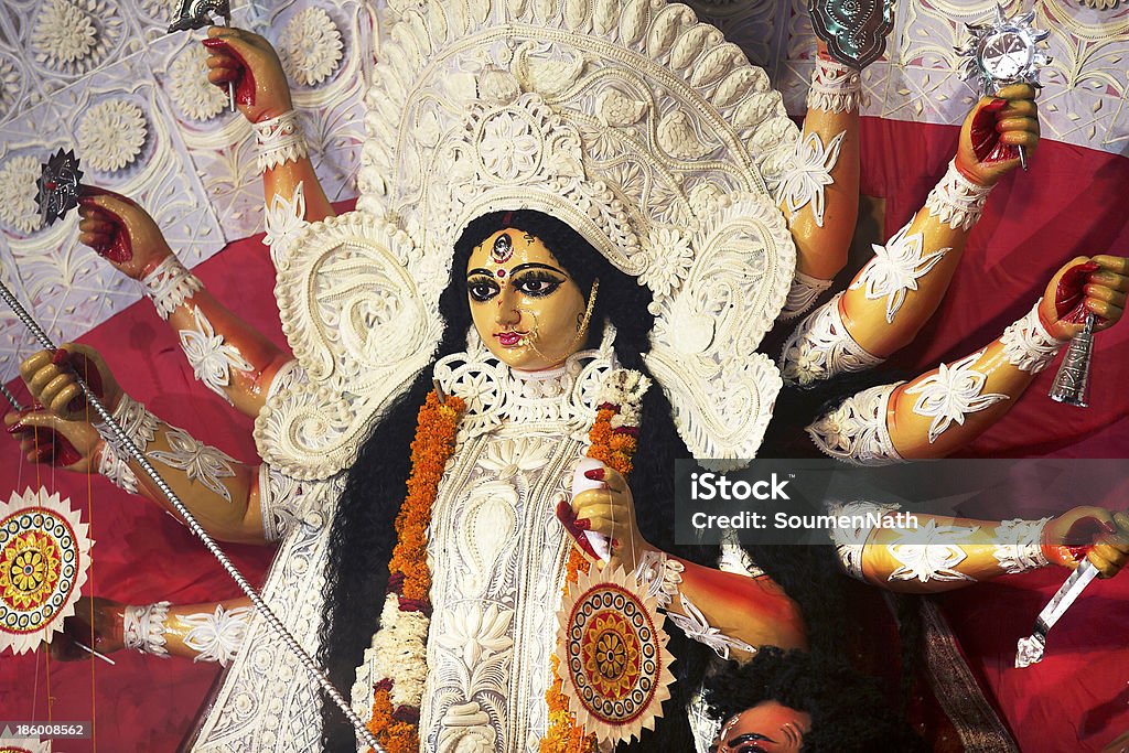 Indian Deity : Goddess during Durga Puja Celebrations. An Indian Deity : Goddess Durga. Durga worship is a yearly event and these deities are created every year and immersed in a river every year after the completion of the 5-day event. Durga Stock Photo