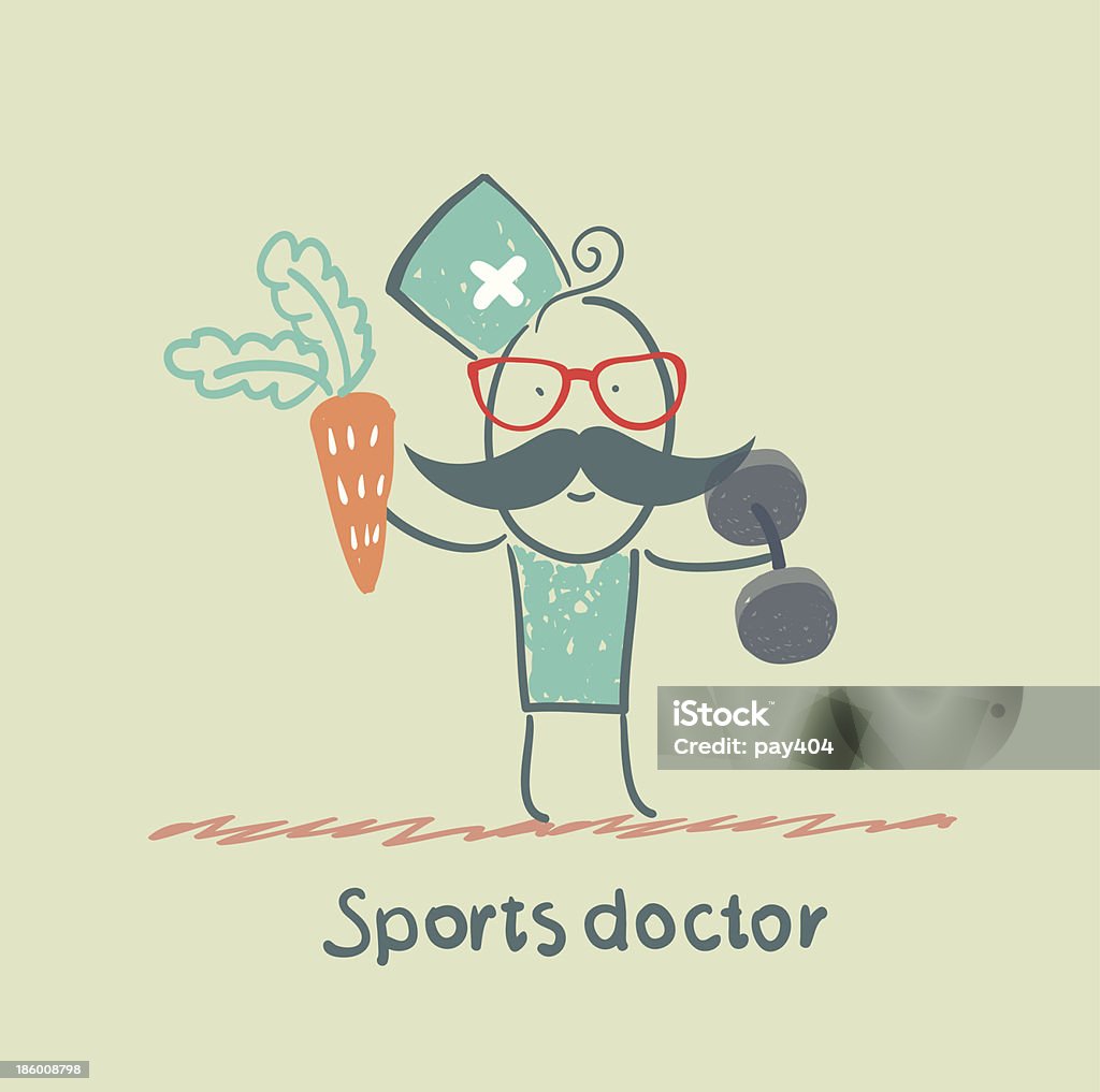 Sports médico ofrece una zanahoria y pesas de retención - arte vectorial de Adulto libre de derechos
