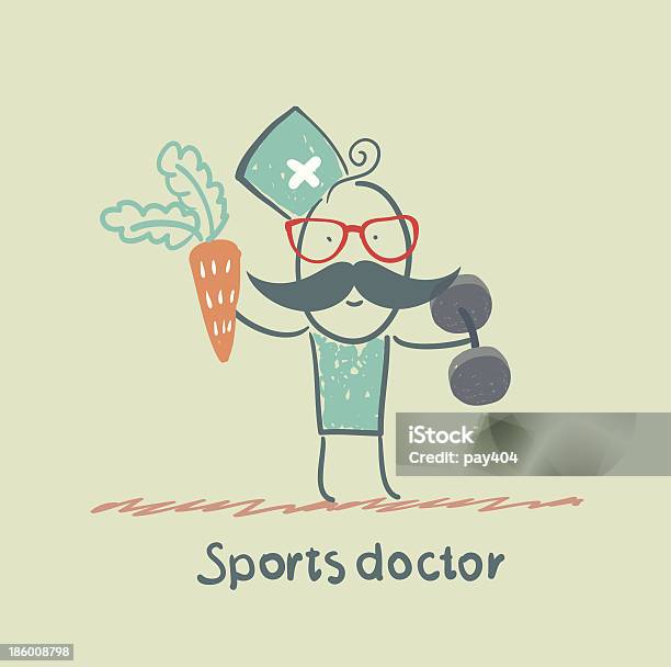 Ilustración de Sports Médico Ofrece Una Zanahoria Y Pesas De Retención y más Vectores Libres de Derechos de Adulto