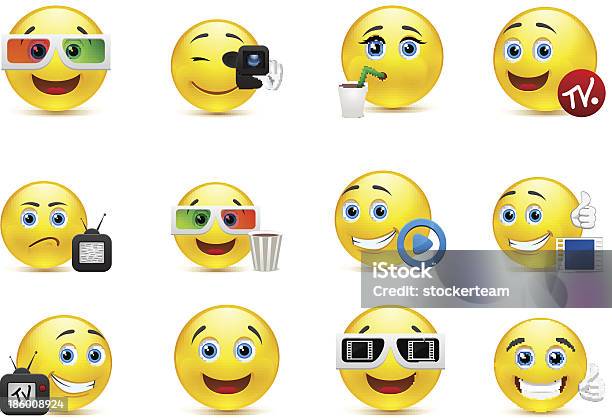 Vektor Smiley Bildern Mit Elementen Der Unterhaltungsindustrie Stock Vektor Art und mehr Bilder von Emoticon