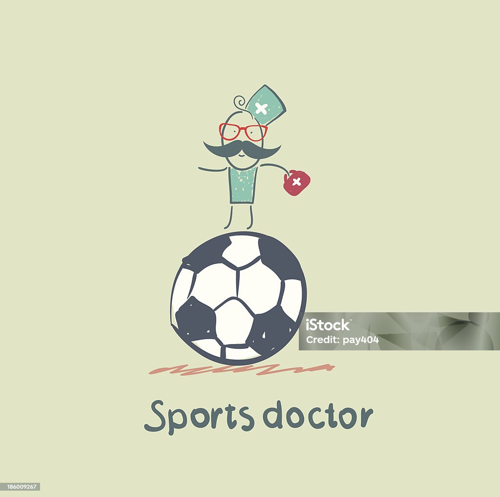 Sports médecin se trouve sur un gros ballon de football - clipart vectoriel de Adulte libre de droits