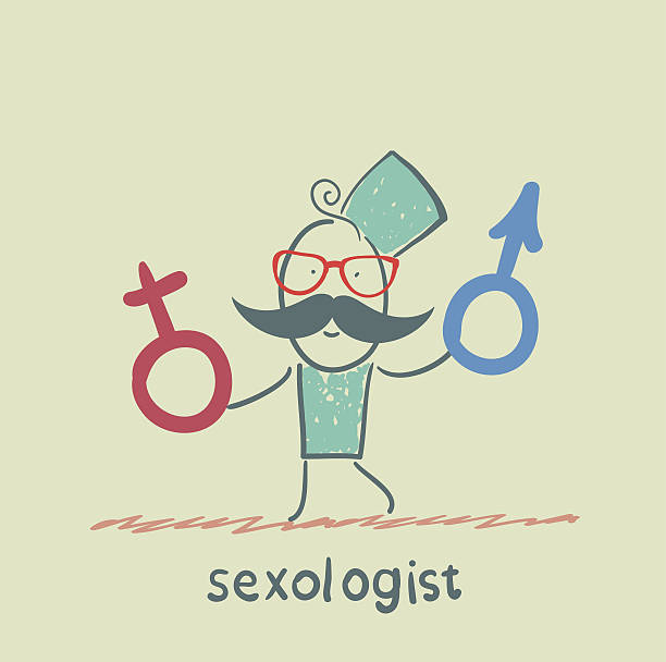 Sexologist holding signs, male and female vector art illustration