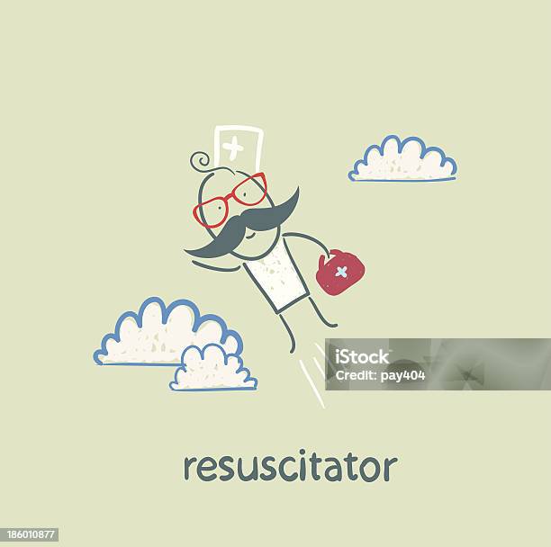 환자에게 Resuscitator 항공편이 건강관리와 의술에 대한 스톡 벡터 아트 및 기타 이미지 - 건강관리와 의술, 구급대원, 구조