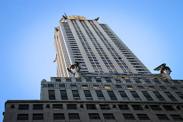 View of the Chrysler Building in New York from below.