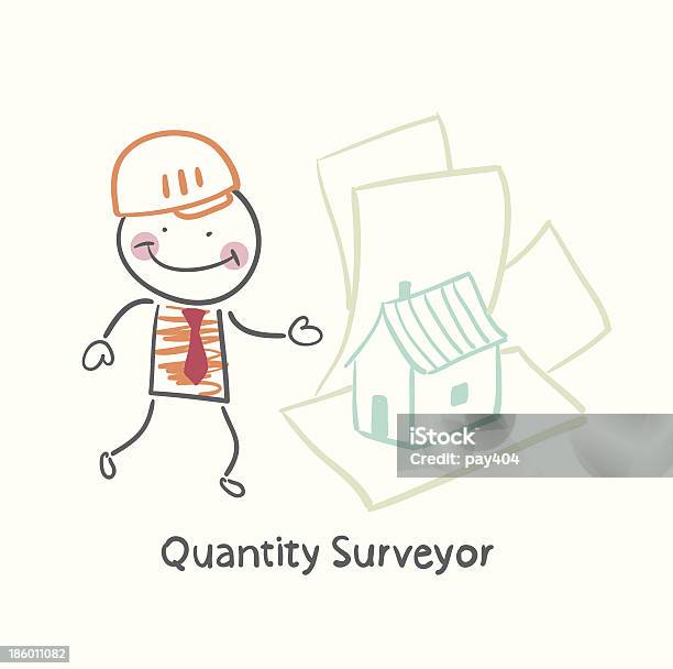 Quantity Surveyor Design House Auf Papier Stock Vektor Art und mehr Bilder von Architekturberuf - Architekturberuf, Bauarbeiterhelm, Baugewerbe