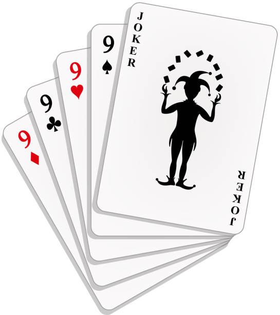 Playing Cards Four Nines And Joker Stock Illustration - Download