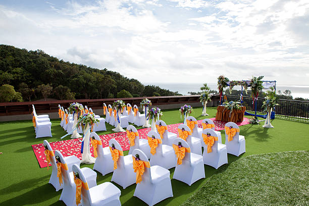 Wedding setting on roof top stock photo