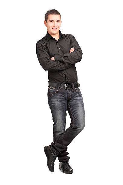 istock Young male leaning against wall 186011884