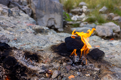 Coal fire with black background