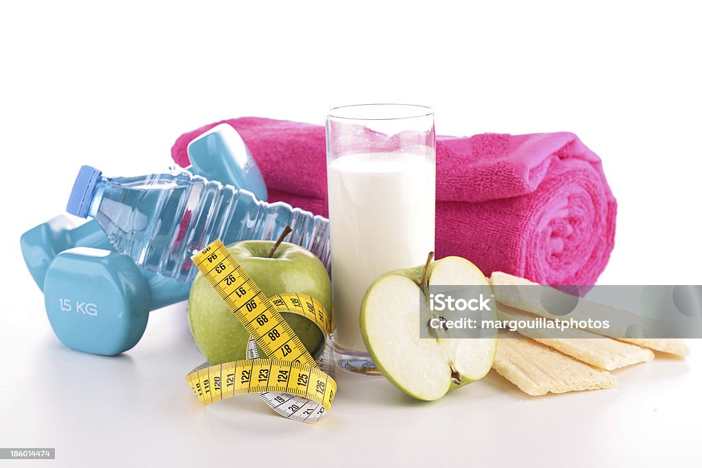 Comida de dieta e fitness equipamento - Royalty-free Alimentação Não-saudável Foto de stock