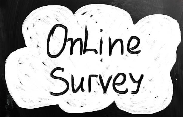 istock Online survey handwritten with chalk on a blackboard 186017216
