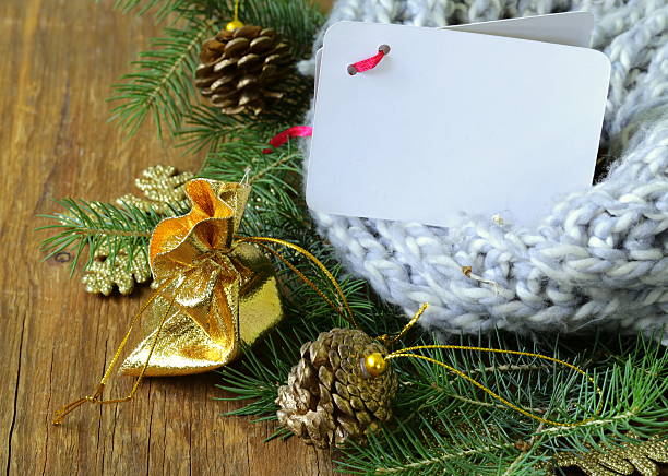 istock Christmas composition with a knitted scarf and decorations 186018678