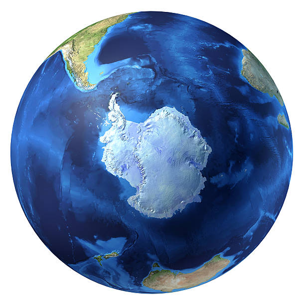 Earth globe, realistic 3D rendering. Antarctic (south pole) view. stock photo