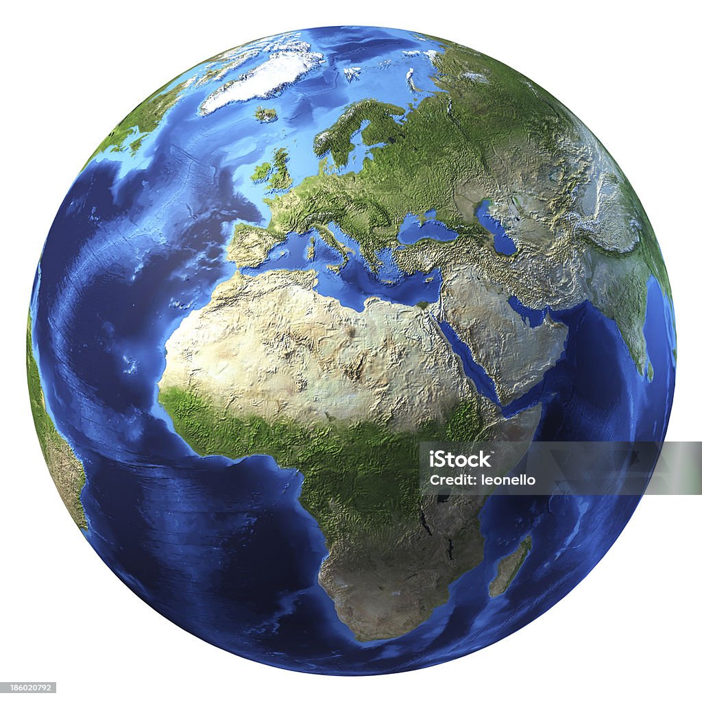 Planet earth with some clouds. Europe and Africa view. Globe - Navigational Equipment Stock Photo