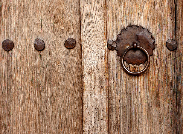 Old Style Wood Door with latch stock photo