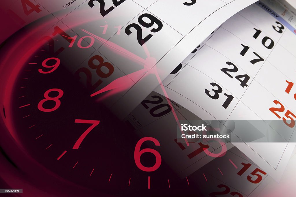 Clock and Calendar Pages Composite of Clock and Calendar Pages Calendar Stock Photo