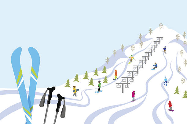 лыжный склон, горизонтальные - ski resort winter ski slope ski lift stock illustrations