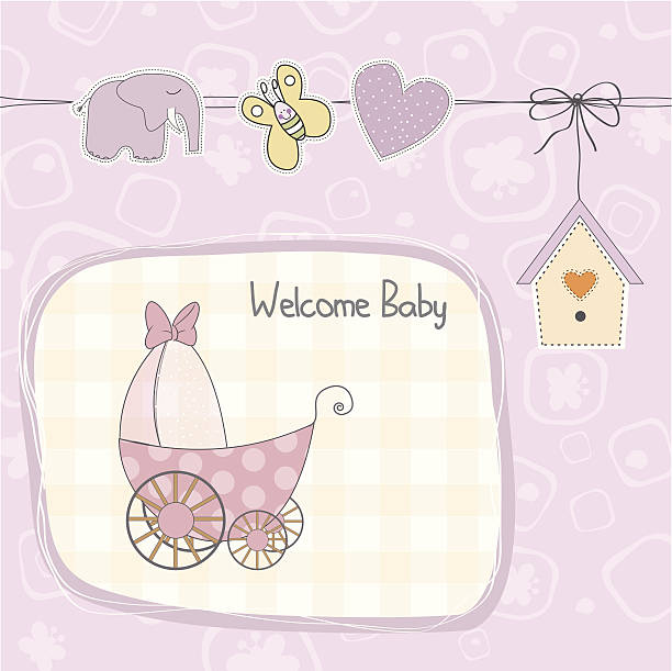 istock baby girl shower card with stroller 186022368