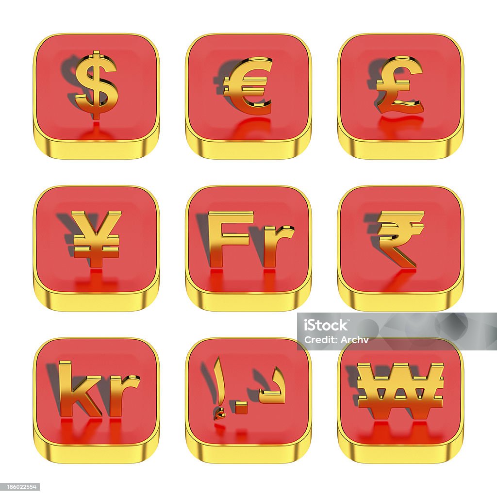 World Währung Symbole auf 3d-rote app-Symbol - Lizenzfrei Amerikanische Währung Stock-Foto