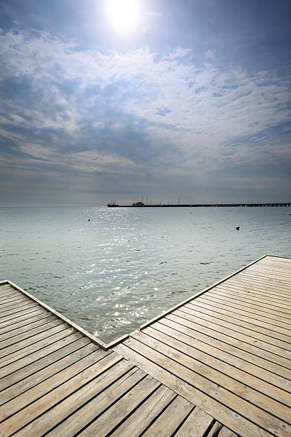 old wooden empty pier jetty at the sea - Sopot Poland