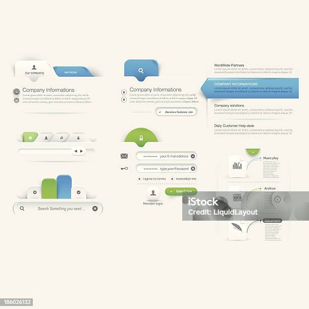 Website Template Navigation Elements With Icons Stock Illustration - Download Image Now - Application Form, Arrow - Bow and Arrow, Border - Frame