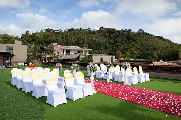 Wedding setting on roof top stock photo