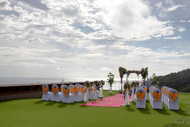 Wedding setting on roof top stock photo