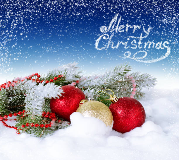 istock Christmas card with balls and fir tree 1860310064