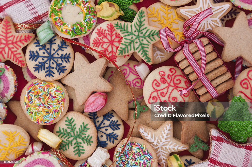 Christmas cookies Christmas and New Year themed cookies decorated with sugar icing and sprinkles. Cookie Stock Photo