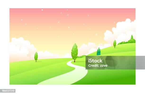 Curved Path Over Green Landscape Stock Illustration - Download Image Now - Beauty In Nature, Color Image, Creativity