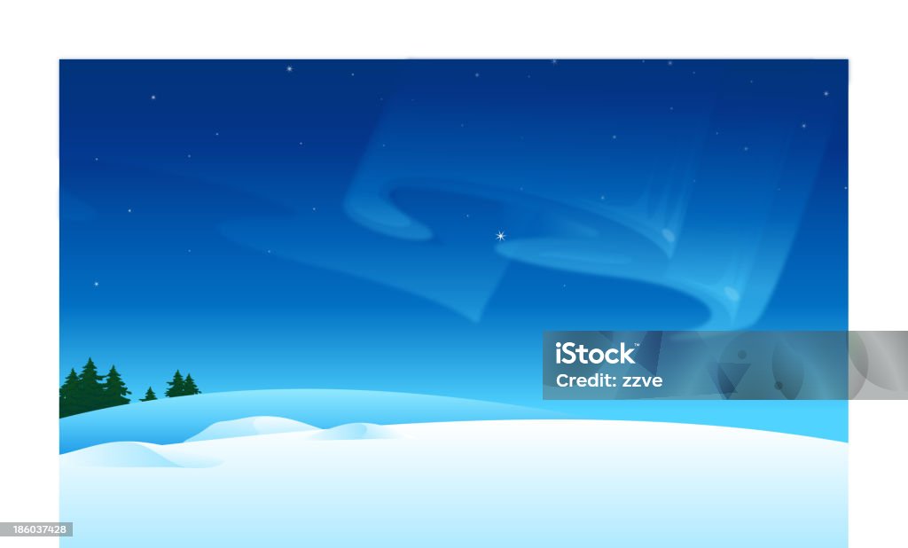 雪の風景と北極光のスカイ - ベクター画像のロイヤリティフリーベクトルアート