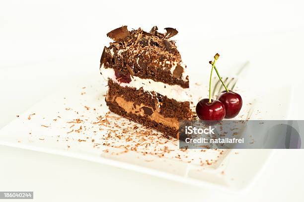 Slice Of Black Forest Cake Stock Photo - Download Image Now - Backgrounds, Baked, Bakery