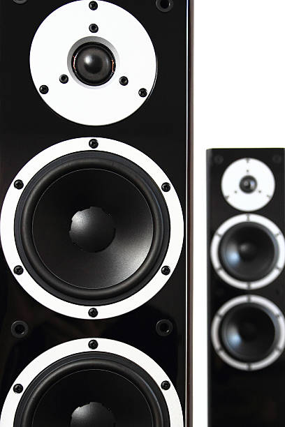 istock Pair of black audio speakers 186041390