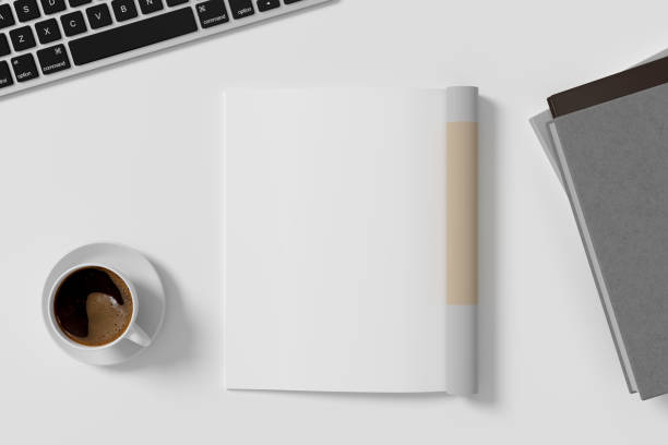 istock Magazine left-hand page mockup on white workplace desk 1860417547