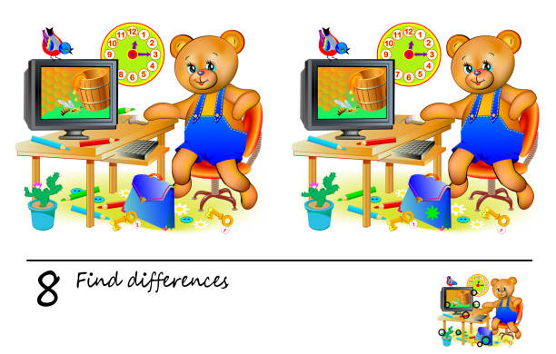istock Logic puzzle game for children and adults. Need to find 8 differences. Developing skills for counting. Vector cartoon image. 1860418602